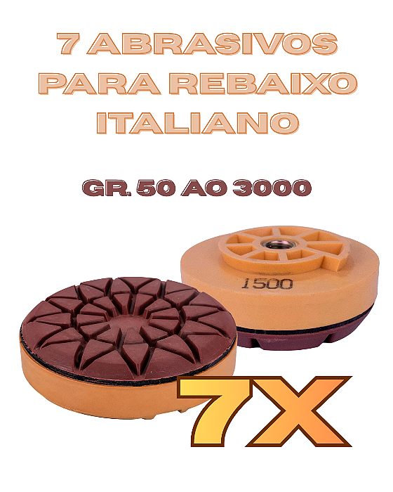 Kit 7 abrasivos para rebaixo italiano gr.50 - gr.3000
