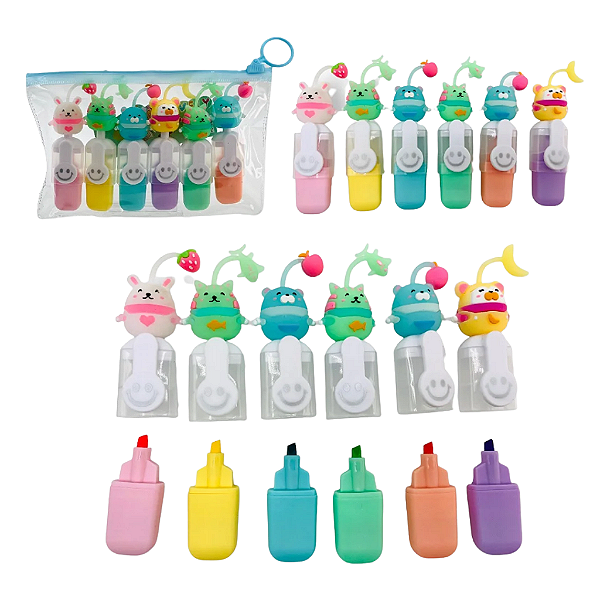 Marca Texto Bichinhos Cute – Kit 6 Unidades