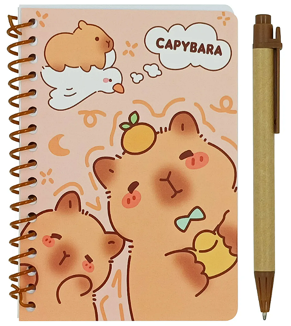 Bloco de Anotação Capivara com Caneta 48 Folhas Papelaria Fofa