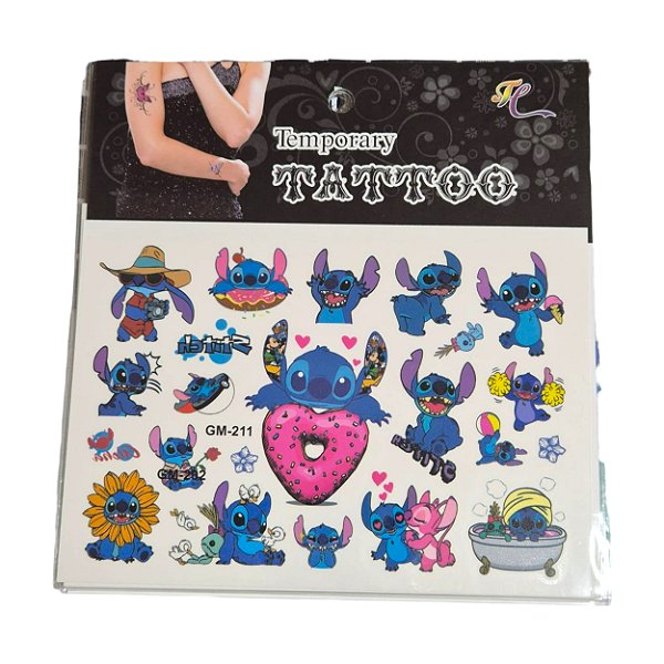 Cartela de Tatuagem Temporária Stitch