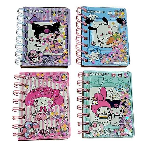Mini Caderno Turma da Hello Kitty – Capa com Água e Glitter