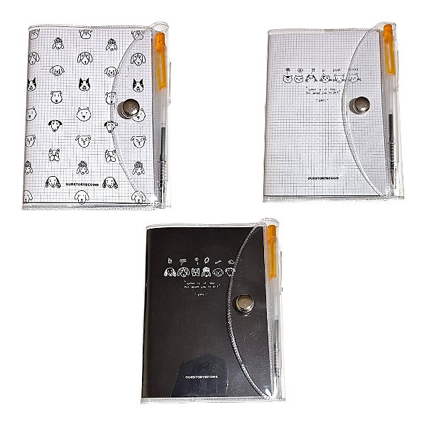 Mini Caderno de Anotação Gato e Cachorro com Caneta – 68 Folhas