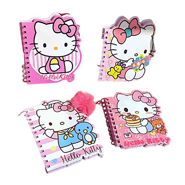 Caderno Hello Kitty 80 Folhas Pautado Decorado com Pompom Papelaria Fofa