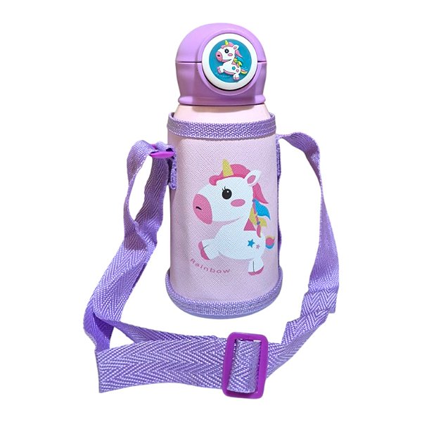 Garrafa Térmica Infantil Bichinhos Fofos – 500ml com Tampa Dupla e Bolsinha
