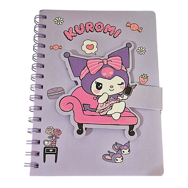 Caderno Espiral A5 Sanrio com Velcro 70 Páginas Decoradas
