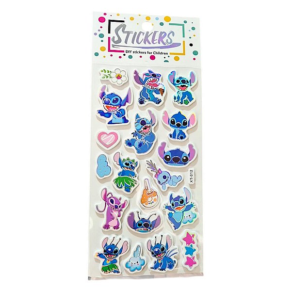 Cartela de Adesivos Stitch Coloridos Decorativos Papelaria Kawaii