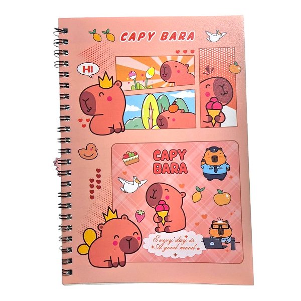Caderno Capivara A5 Capa PVC 44 Folhas Espiral Papelaria Fofa