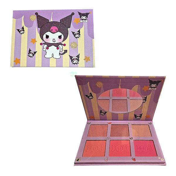 Paleta de Blush e Iluminador Kuromi 6 Cores – Maquiagem Facial Compacta