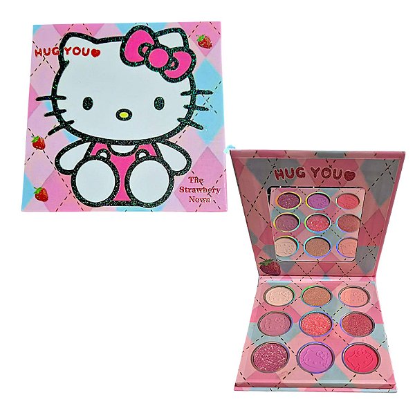 Paleta de Sombras Turma Hello Kitty 9 Cores Maquiagem Compacta e Pigmentada