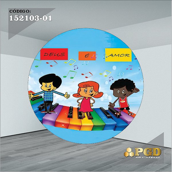PAINEL REDONDO 1,5 x 1,5 MT -  tema - 3 palavrinhas Modelo 01 TECIDO EM - HELANCA