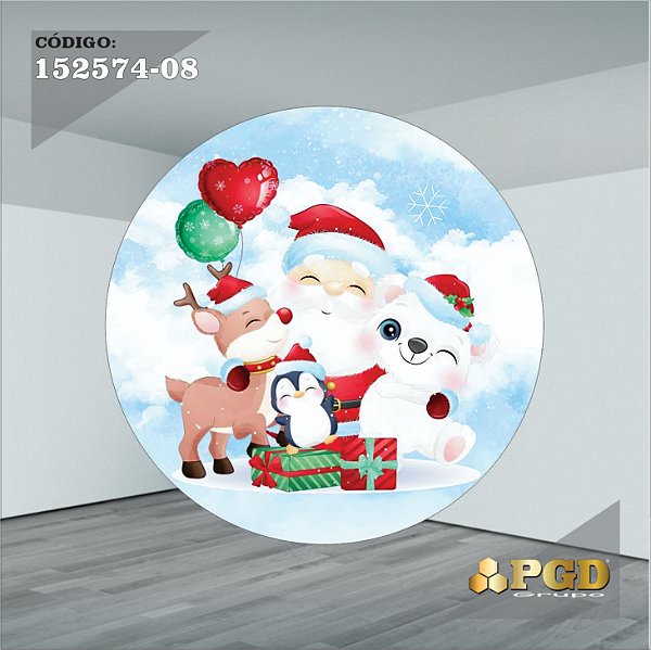 PAINEL REDONDO 1,5 x 1,5 MT -  tema - Natal Modelo 08 TECIDO EM - HELANCA