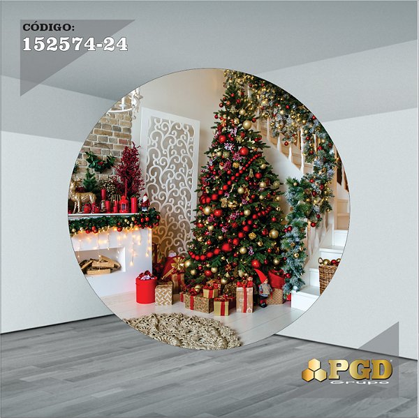 PAINEL REDONDO 1,5 x 1,5 MT -  tema - Natal Modelo 24 TECIDO EM - HELANCA
