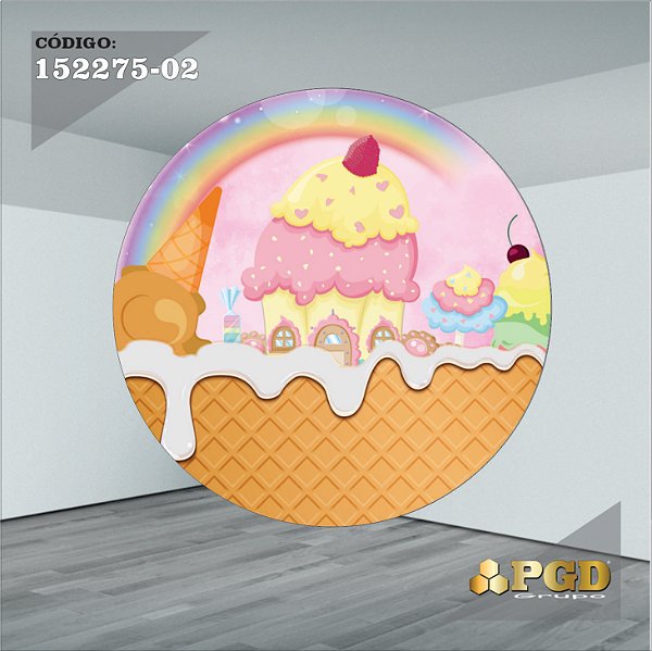 PAINEL REDONDO 1,5 x 1,5 MT -  tema - CONFEITARIA Modelo 02 TECIDO EM - HELANCA
