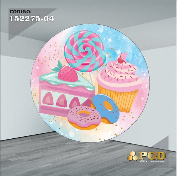 PAINEL REDONDO 1,5 x 1,5 MT -  tema - CONFEITARIA Modelo 04 TECIDO EM - HELANCA