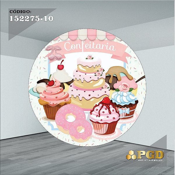 PAINEL REDONDO 1,5 x 1,5 MT -  tema - CONFEITARIA Modelo 10 TECIDO EM - HELANCA