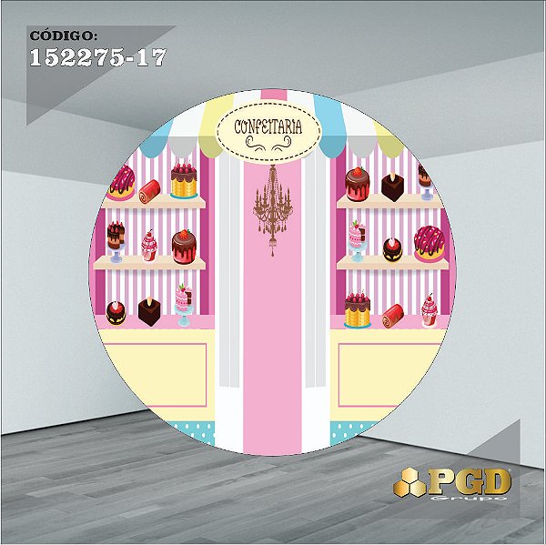 PAINEL REDONDO 1,5 x 1,5 MT -  tema - CONFEITARIA Modelo 17 TECIDO EM - HELANCA