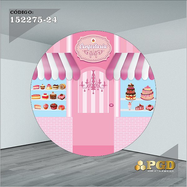 PAINEL REDONDO 1,5 x 1,5 MT -  tema - CONFEITARIA Modelo 24 TECIDO EM - HELANCA