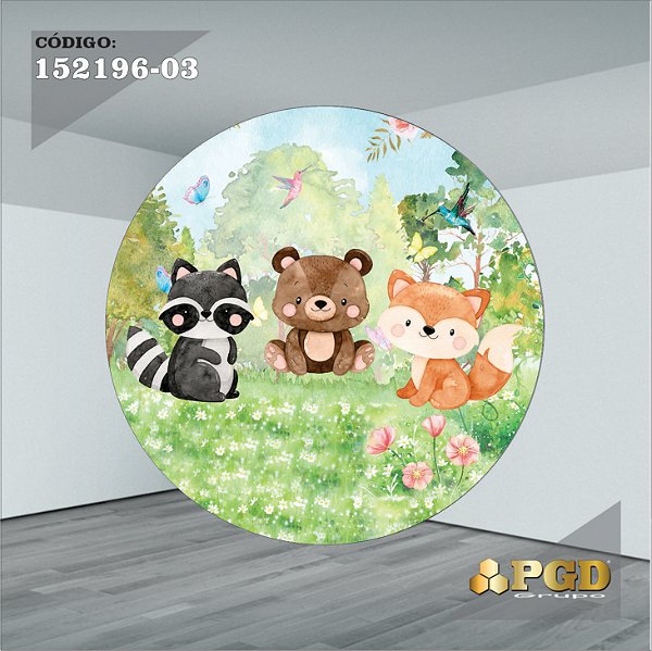PAINEL REDONDO 1,5 x 1,5 MT -  tema - BOSQUE Modelo 03 TECIDO EM - HELANCA