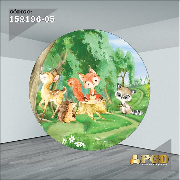 PAINEL REDONDO 1,5 x 1,5 MT -  tema - BOSQUE Modelo 05 TECIDO EM - HELANCA