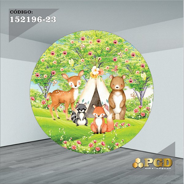 PAINEL REDONDO 1,5 x 1,5 MT -  tema - BOSQUE Modelo 23 TECIDO EM - HELANCA