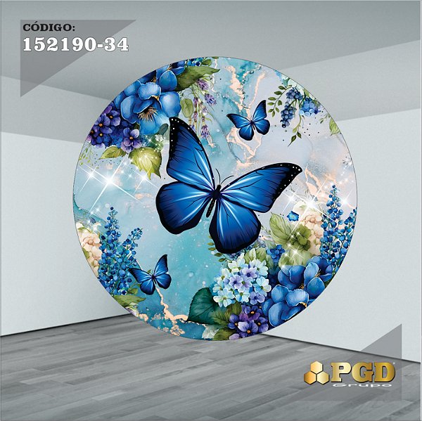 PAINEL REDONDO 1,5 x 1,5 MT -  tema - BORBOLETA Modelo 34 TECIDO EM - HELANCA