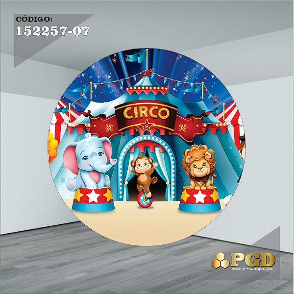 PAINEL REDONDO 1,5 x 1,5 MT -  tema - CIRCO  Modelo 07 TECIDO EM - HELANCA