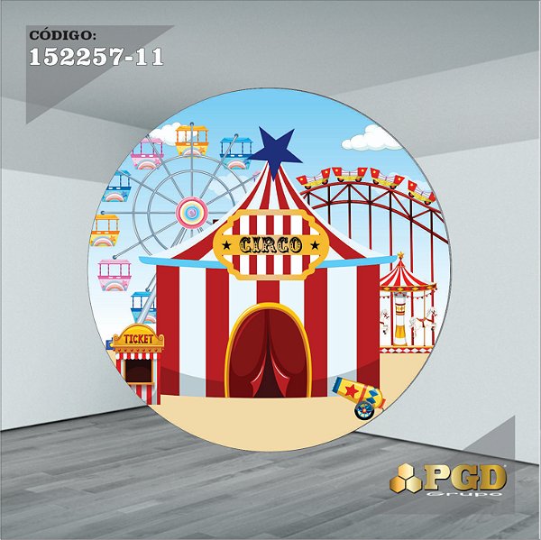 PAINEL REDONDO 1,5 x 1,5 MT -  tema - CIRCO  Modelo 11 TECIDO EM - HELANCA