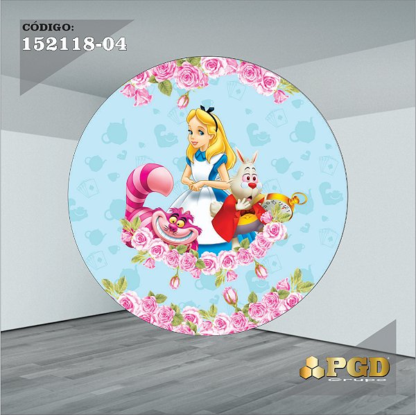 PAINEL REDONDO 1,5 x 1,5 MT -  tema - Alice no pais das maravilhas Modelo 04 TECIDO EM - HELANCA