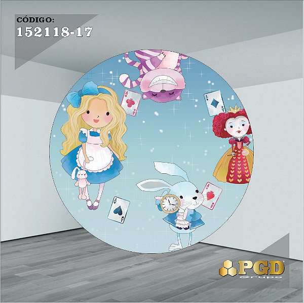 PAINEL REDONDO 1,5 x 1,5 MT -  tema - Alice no pais das maravilhas Modelo 17 TECIDO EM - HELANCA