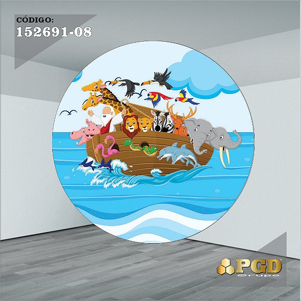 PAINEL REDONDO 1,5 x 1,5 MT -  tema - ARCA DE NOÉ Modelo 08 TECIDO EM - HELANCA