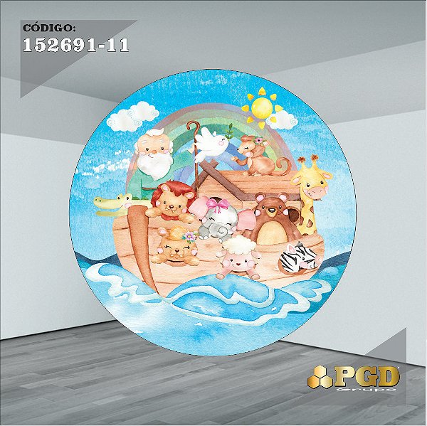 PAINEL REDONDO 1,5 x 1,5 MT -  tema - ARCA DE NOÉ Modelo 11 TECIDO EM - HELANCA