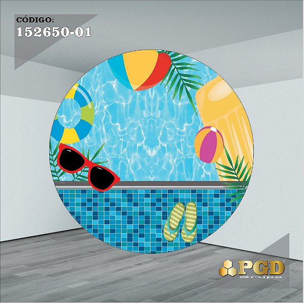 PAINEL REDONDO 1,5 x 1,5 MT -  tema - POOL PARTY Modelo 01 TECIDO EM - HELANCA