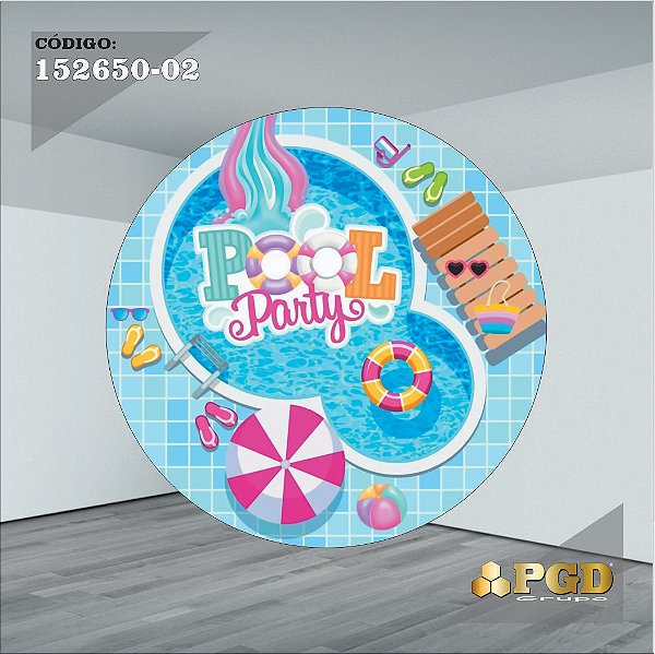 PAINEL REDONDO 1,5 x 1,5 MT -  tema - POOL PARTY Modelo 02 TECIDO EM - HELANCA
