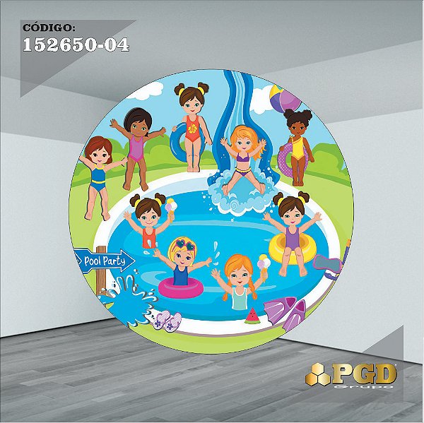 PAINEL REDONDO 1,5 x 1,5 MT -  tema - POOL PARTY Modelo 04 TECIDO EM - HELANCA