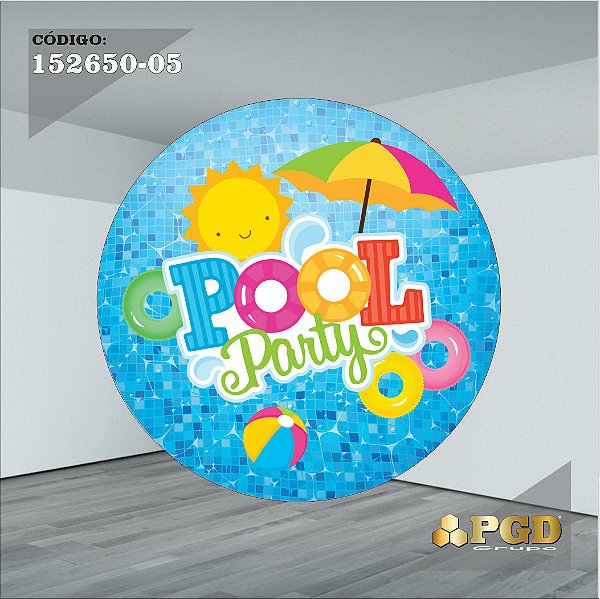 PAINEL REDONDO 1,5 x 1,5 MT -  tema - POOL PARTY Modelo 05 TECIDO EM - HELANCA