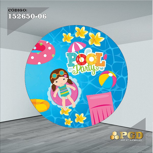 PAINEL REDONDO 1,5 x 1,5 MT -  tema - POOL PARTY Modelo 06 TECIDO EM - HELANCA
