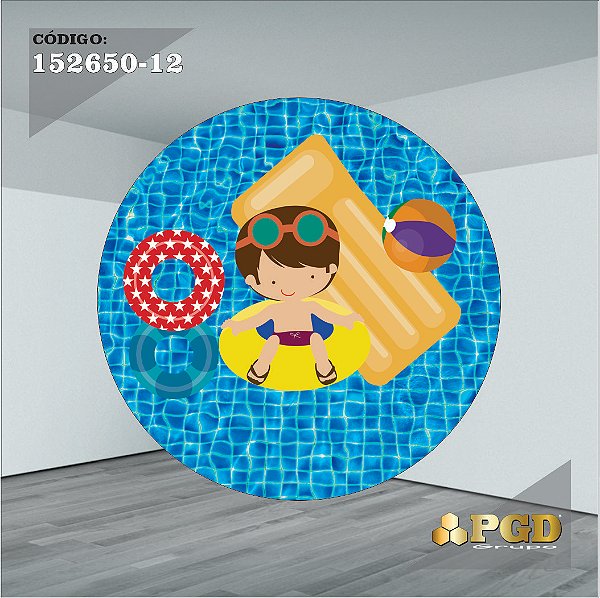 PAINEL REDONDO 1,5 x 1,5 MT -  tema - POOL PARTY Modelo 12 TECIDO EM - HELANCA