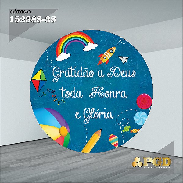 PAINEL REDONDO 1,5 x 1,5 MT -  tema - GRATIDÃO Modelo 38 TECIDO EM - HELANCA