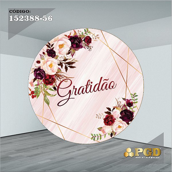 PAINEL REDONDO 1,5 x 1,5 MT -  tema - GRATIDÃO Modelo 56 TECIDO EM - HELANCA