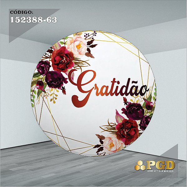 PAINEL REDONDO 1,5 x 1,5 MT -  tema - GRATIDÃO Modelo 63 TECIDO EM - HELANCA