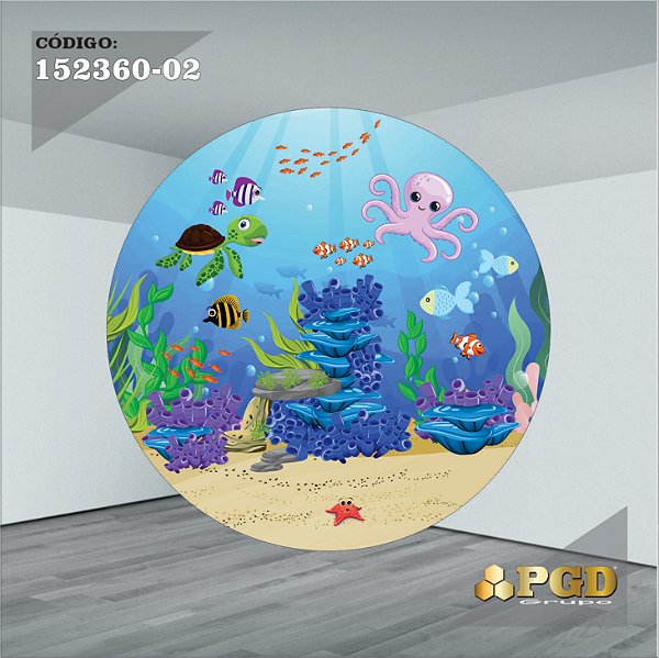 PAINEL REDONDO 1,5 x 1,5 MT -  tema - Fundo do Mar Modelo 02 TECIDO EM - HELANCA