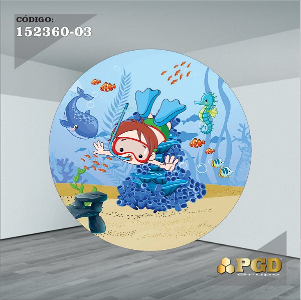 PAINEL REDONDO 1,5 x 1,5 MT -  tema - Fundo do Mar Modelo 03 TECIDO EM - HELANCA