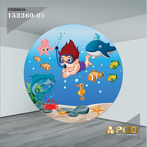 PAINEL REDONDO 1,5 x 1,5 MT -  tema - Fundo do Mar Modelo 05 TECIDO EM - HELANCA