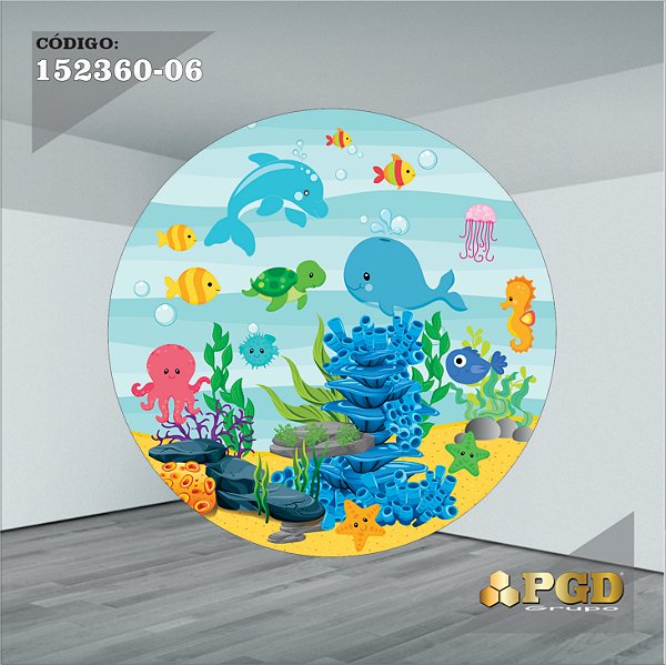 PAINEL REDONDO 1,5 x 1,5 MT -  tema - Fundo do Mar Modelo 06 TECIDO EM - HELANCA