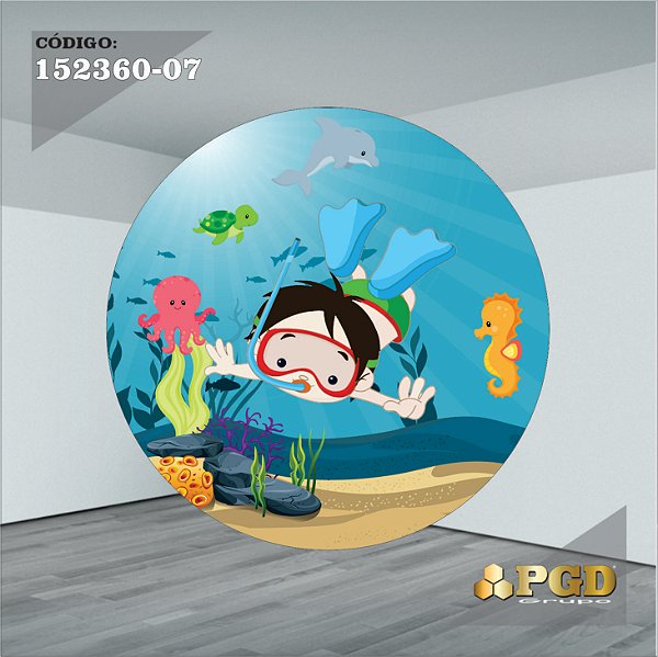 PAINEL REDONDO 1,5 x 1,5 MT -  tema - Fundo do Mar Modelo 07 TECIDO EM - HELANCA