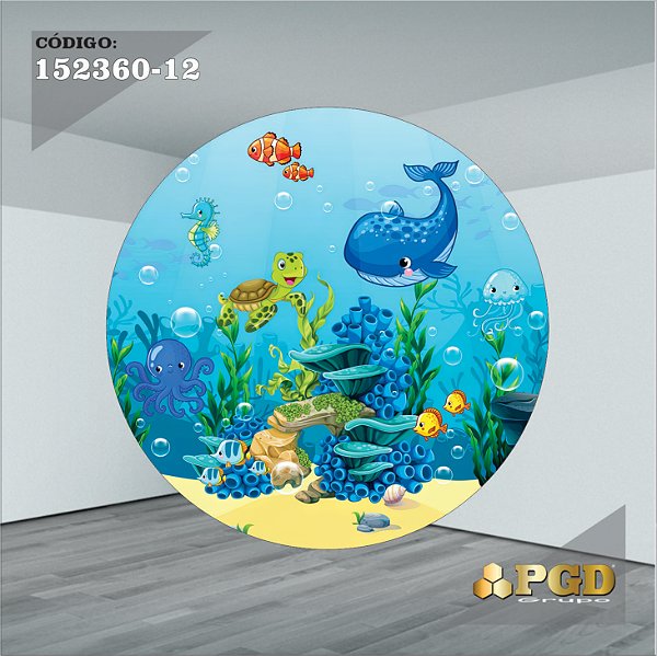 PAINEL REDONDO 1,5 x 1,5 MT -  tema - Fundo do Mar Modelo 12 TECIDO EM - HELANCA