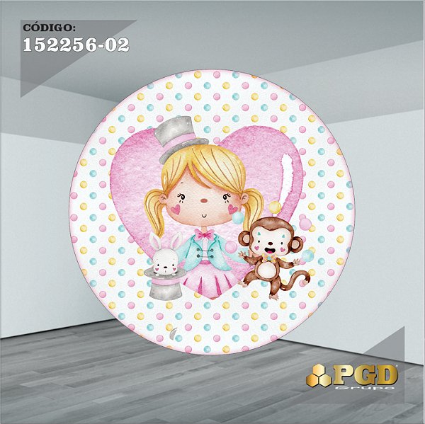 PAINEL REDONDO 1,5 x 1,5 MT -  tema - CIRCO ROSA Modelo 02 TECIDO EM - HELANCA