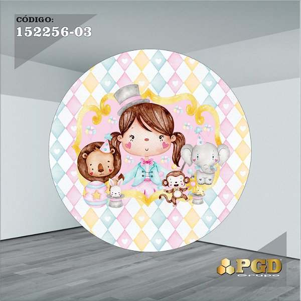 PAINEL REDONDO 1,5 x 1,5 MT -  tema - CIRCO ROSA Modelo 03 TECIDO EM - HELANCA