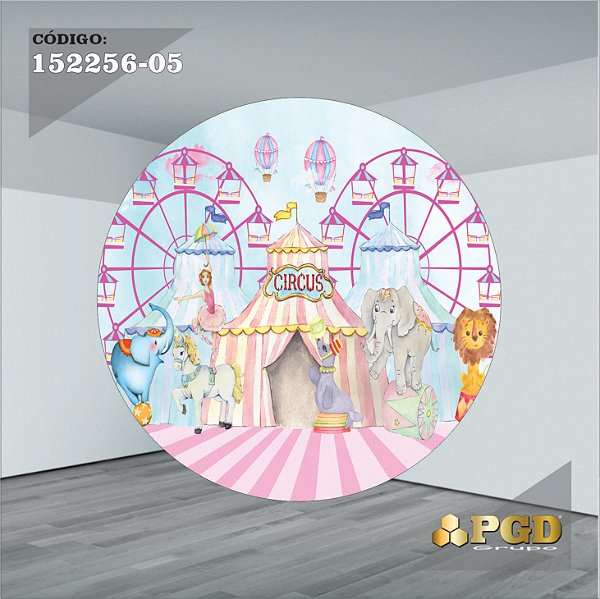 PAINEL REDONDO 1,5 x 1,5 MT -  tema - CIRCO ROSA Modelo 05 TECIDO EM - HELANCA