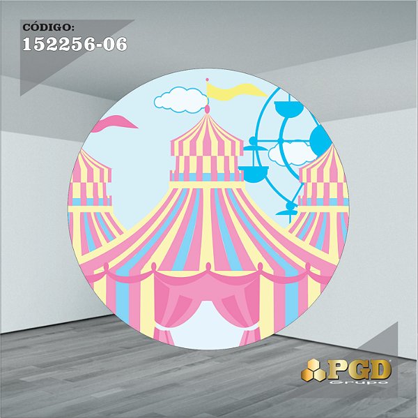 PAINEL REDONDO 1,5 x 1,5 MT -  tema - CIRCO ROSA Modelo 06 TECIDO EM - HELANCA